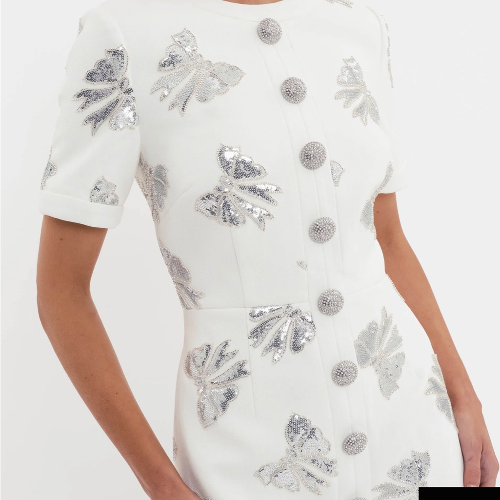 Elegant White Dress With Silver Accents Brand New